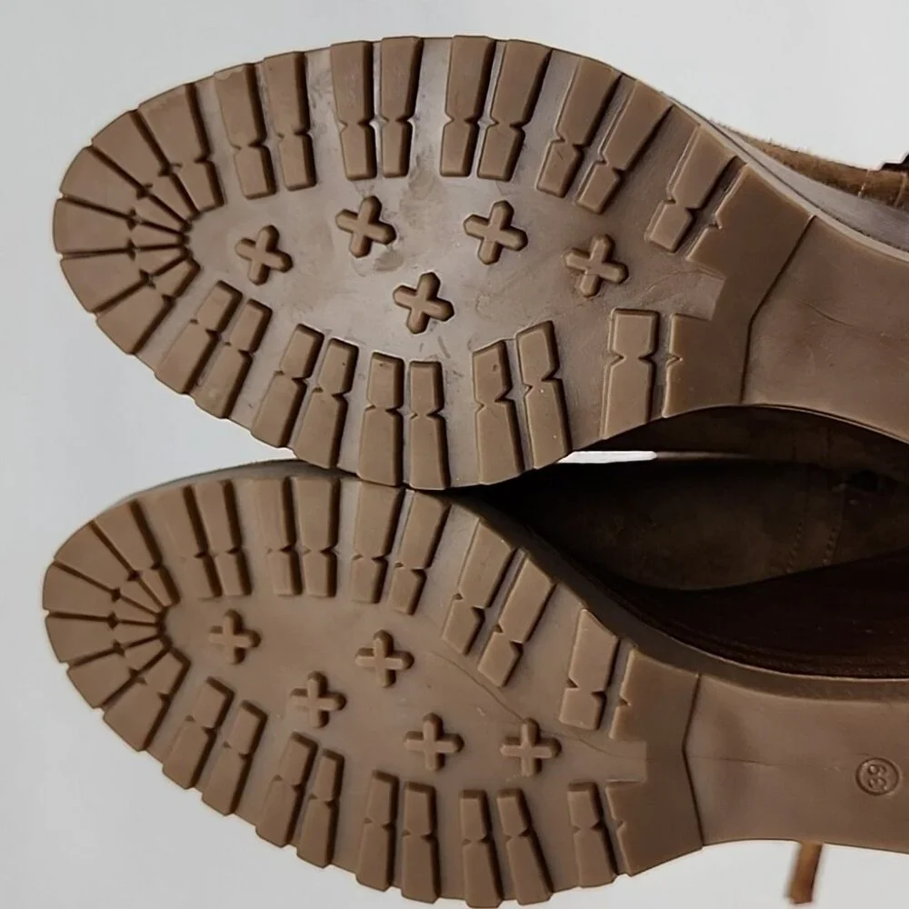 Fabianelli Tan Suede Lined Ankle Boots Almond Toe Stacked Wedge Sole Size 39 - Picture 13 of 16